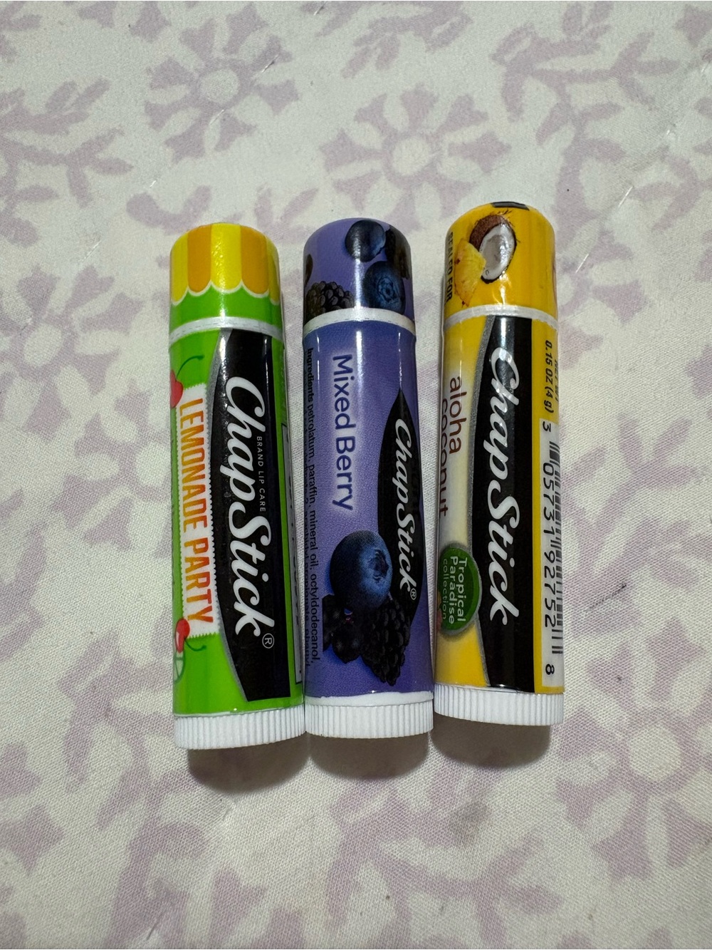 Mixed Berry, Lemonade Party & Aloha Coconut Lip Balm Trio